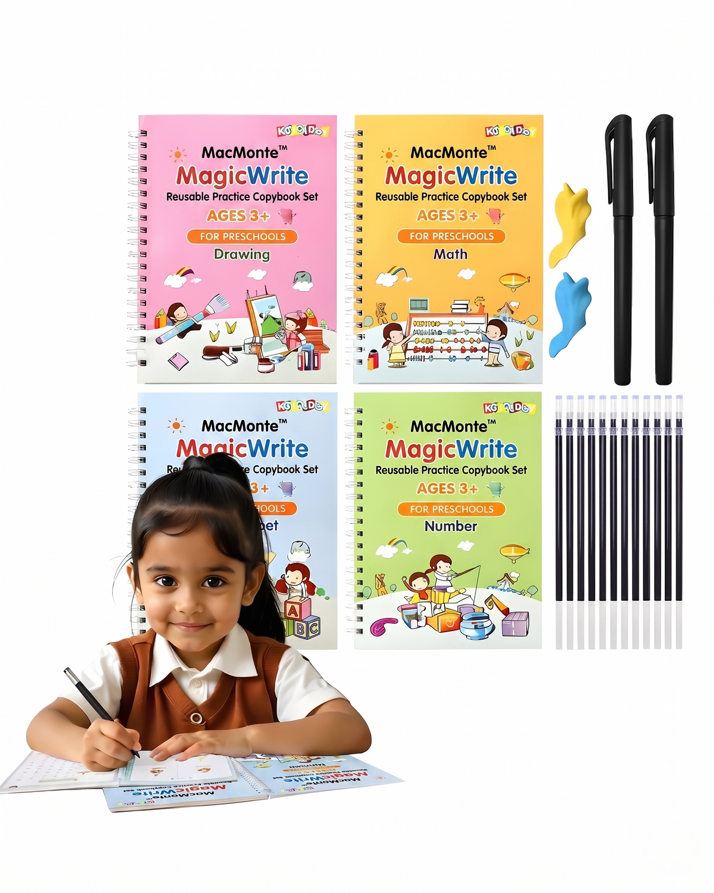 Magic Reusable Copybook set (10 Refill+magic pen with holder)