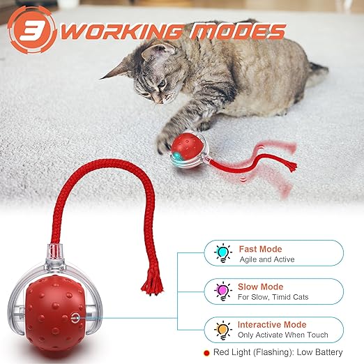 Smart Self-Moving Cat Toy Ball — Interactive LED Rolling Ball with Tail