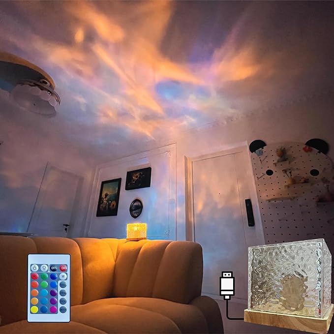 Ocean Wave Aurora Projector - 16 Colour Crystal Cube Night Light