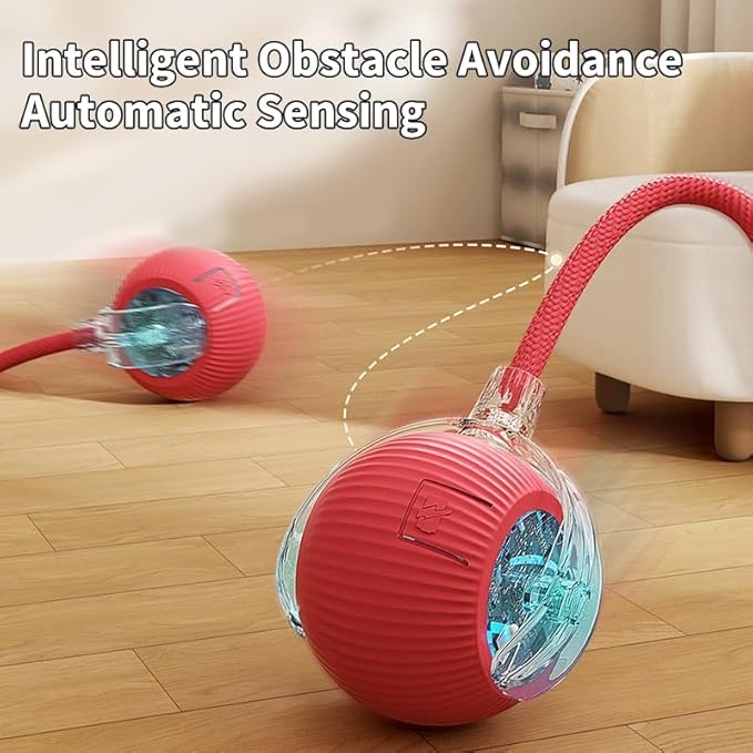 Smart Self-Moving Cat Toy Ball — Interactive LED Rolling Ball with Tail