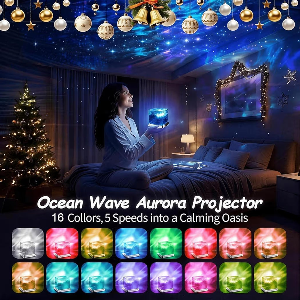 Ocean Wave Aurora Projector - 16 Colour Crystal Cube Night Light