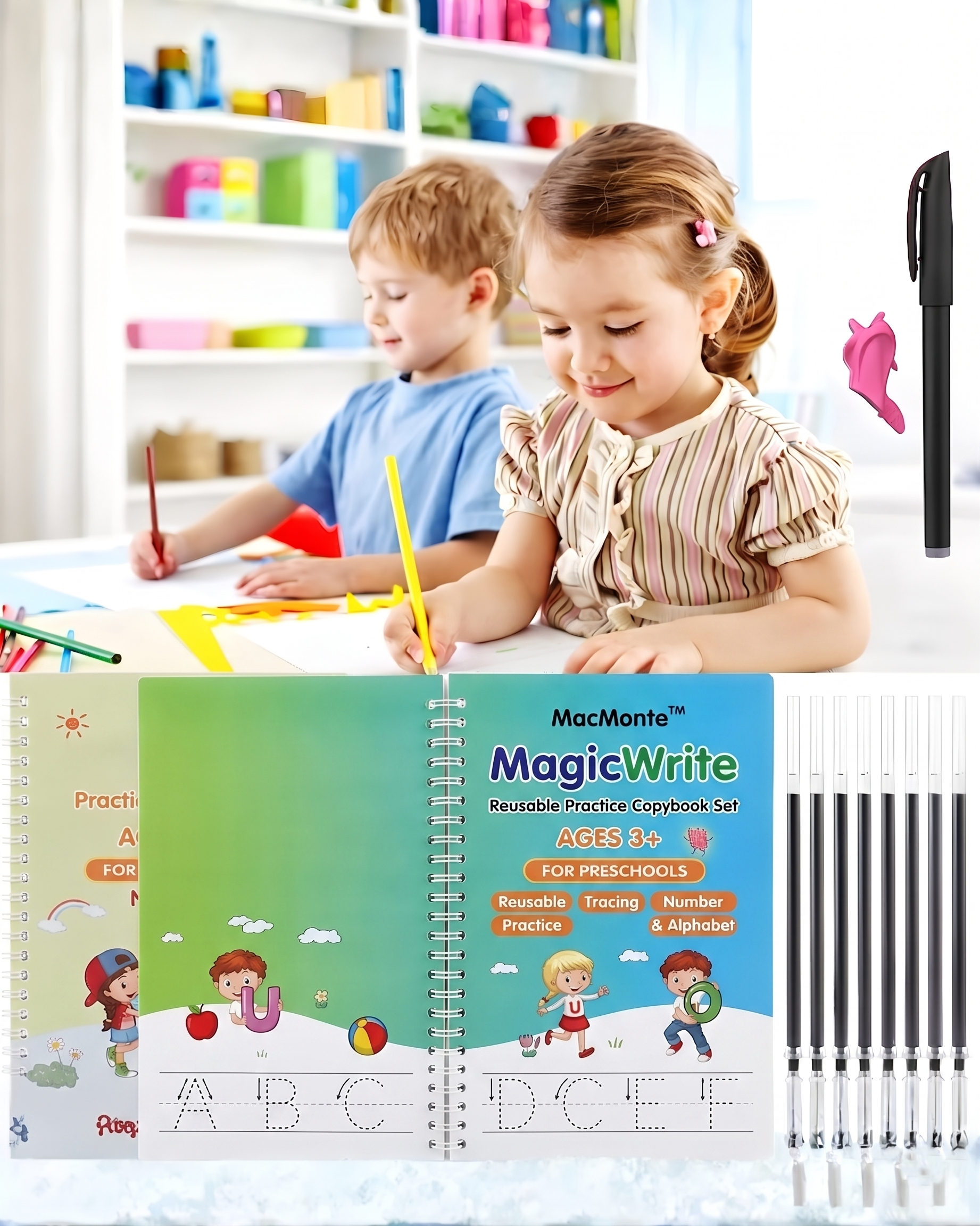 Magic Reusable Copybook set (10 Refill+magic pen with holder)