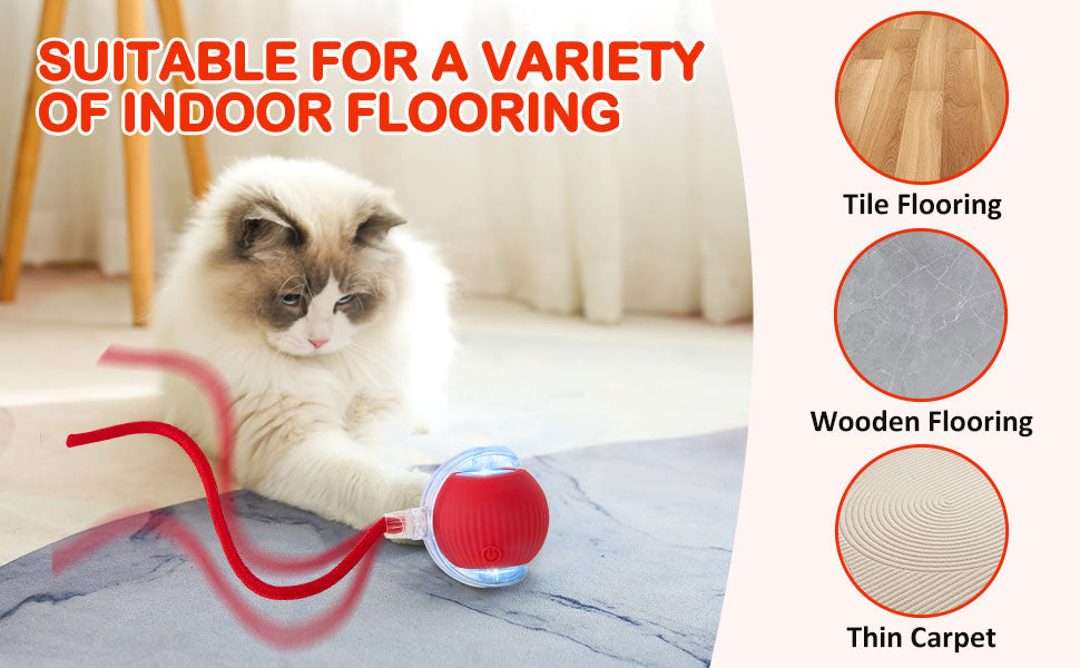 Smart Self-Moving Cat Toy Ball — Interactive LED Rolling Ball with Tail