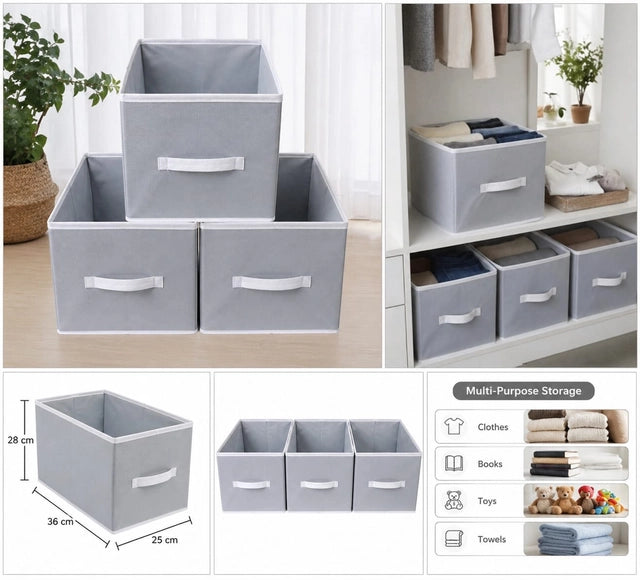 Organi Cube [Premium Foldable Cloth Organizer basket (Pack of3) ]